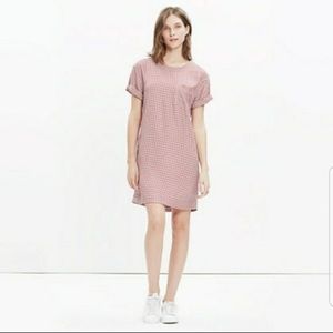 Madewell red white t-shirt dress gingham check